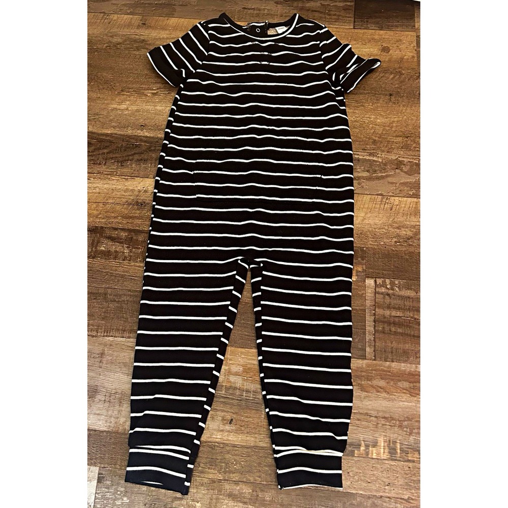 Old Navy 4T Black & White Striped Cotton Knit One-Piece Snap Crew Neck